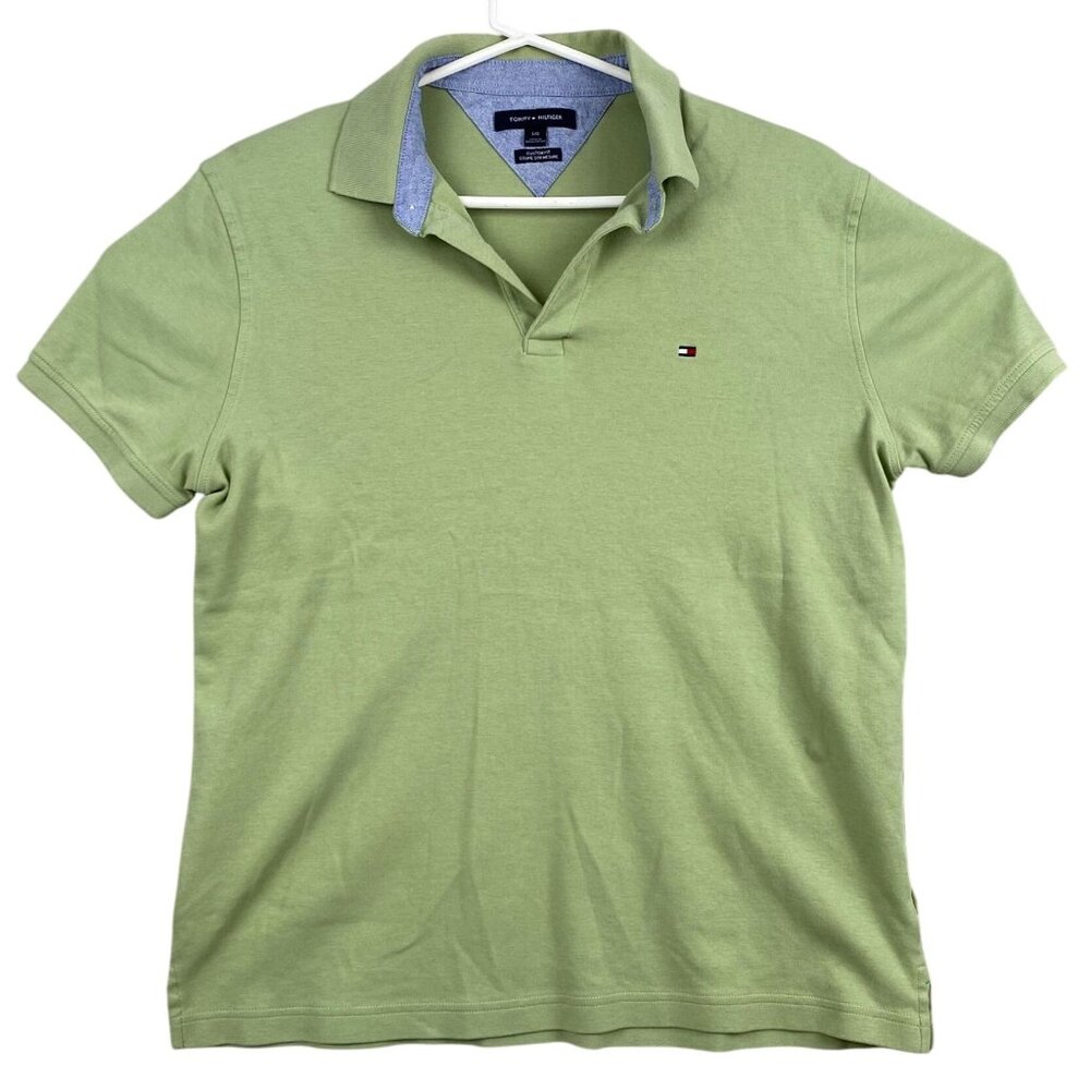 Tommy Hilfiger Mens Polo Shirt Large Custom Fit Green L 100% Cotton
